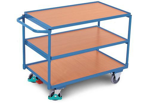 Carro de mesa DENIOS DENIOS classic-line, 3 estantes con borde, 835 x 490 mm, mango recto, 258-211