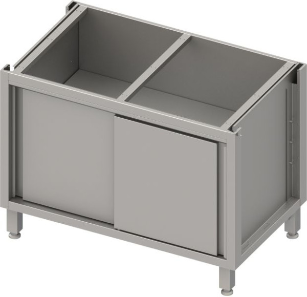 Caja de armario bajo de acero inoxidable Stalgast versión 2.0, para patas/estructura de zócalo, con puertas correderas 1600x640x660 mm, BX16652