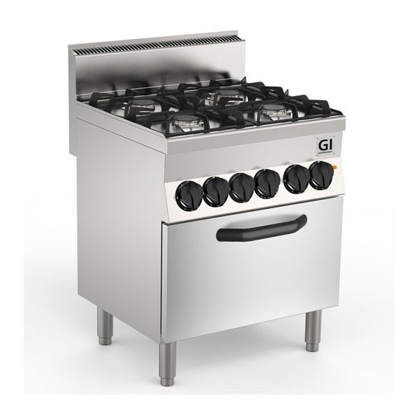 Estufa de gas Gastro-Inox 650 &quot;High Performance&quot; con 4 fuegos y horno eléctrico, 70cm, modelo de pie, quemador: 2x 3,5kW + 2x 6kW, 160.008