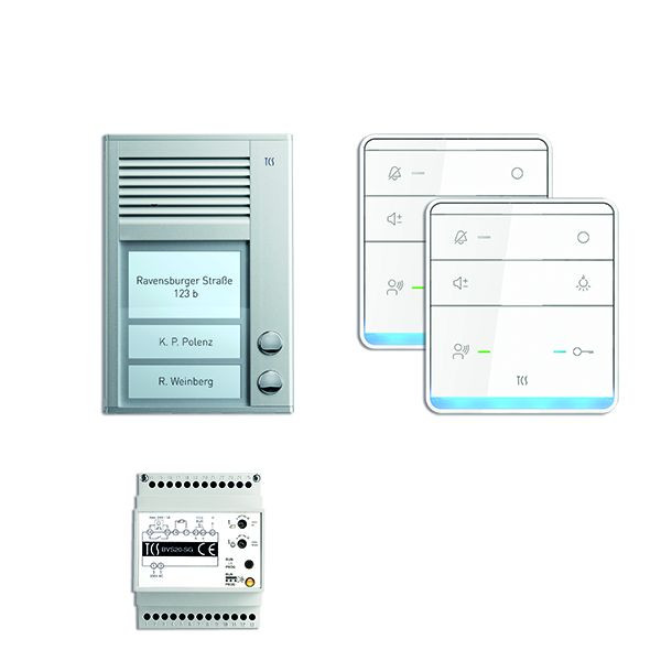 Sistema de control de puerta TCS audio: paquete AP para 2 unidades residenciales, con estación exterior PAK 2 botones de timbre, 2 altavoces manos libres ISW5010, unidad de control BVS20, PSC2320-0000