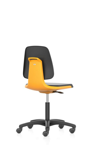 silla de trabajo bimos Labsit con ruedas, asiento H.450-650 mm, simil piel, carcasa de asiento naranja, 9123-MG01-3279