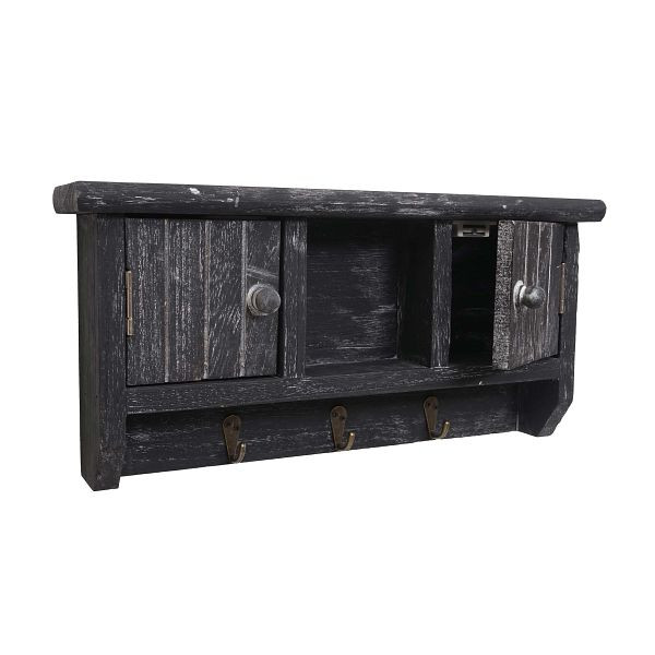 Tablero para llaves Mendler HWC-A48, tablero para llaves con puertas, madera maciza, gris desgastado, 74514