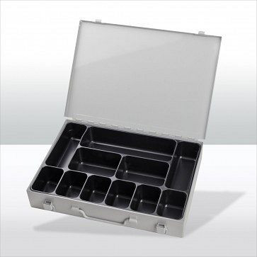 Juego de maletín de herramientas ADB con divisor de 11 pliegues, dimensiones externas del estuche LxAnxAl: 33,5x24x5 cm, color: gris, RAL 7035, 88611
