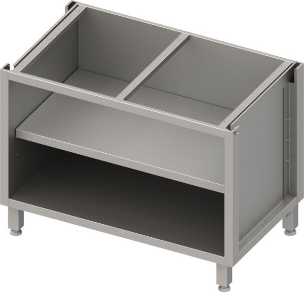 Caja de armario bajo de acero inoxidable Stalgast versión 2.0, para patas/estructura de zócalo, abierta, con estante intermedio 700x640x660 mm, BX07650