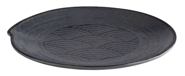 Plato APS -DARK WAVE-, Ø 22 cm, altura: 2 cm, melamina, interior: decorativo, exterior: negro, 84908