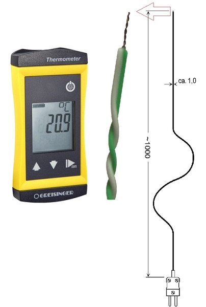 Segundo termómetro termopar Greisinger G 1200- con sensor de cable tipo K, sin cable de silicona-GTF300, 482586