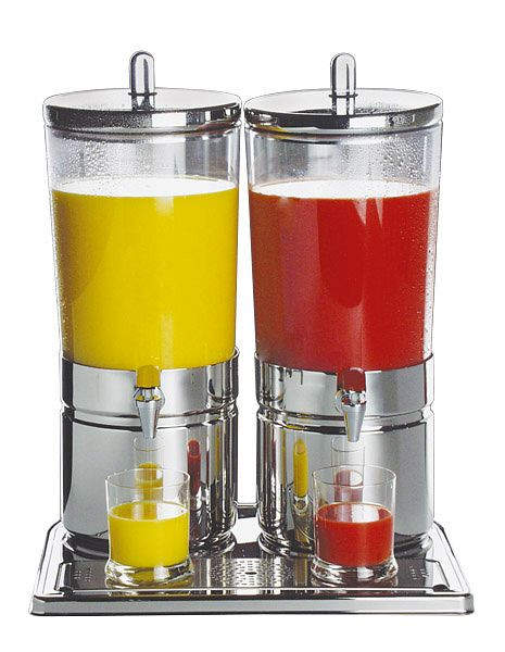 Dispensador de zumo APS DUO -TOP FRESH-, 42 x 32 cm, altura: 52 cm, acero inoxidable 18/8, SAN, 1 bolsa de hielo por base, 1 bolsa de hielo por tapa, 10720