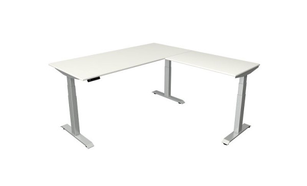 Mesa para sentarse y pararse Kerkmann An 1800 x P 800 mm con elemento adicional 1000 x 600 mm, altura ajustable eléctricamente de 640 a 1290 mm, blanco, 10043110