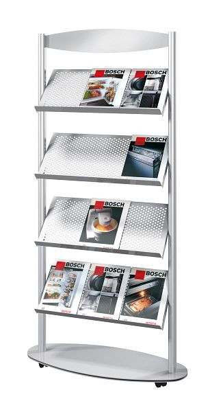 Kerkmann Sirius estante para folletos 12 x DIN A4, ancho 780 x fondo 340 x alto 1700 mm, aluminio plateado, 42347114