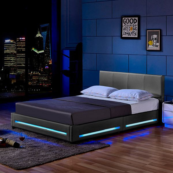 HOME DELUXE Cama LED ASTEROID gris oscuro - 140 x 200 cm, 20602