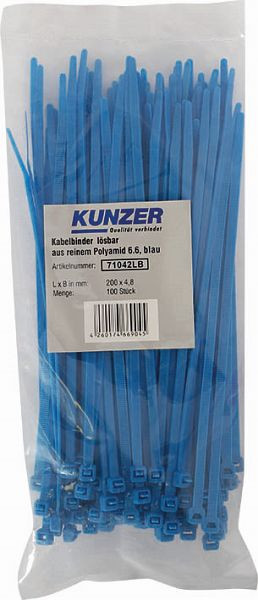 Kunzer Bridas para cables 200 x 4,8 azul (100 piezas) desmontables, 71042LB