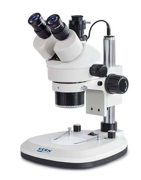 Microscopio de zoom estéreo KERN Optics con iluminación anular, Greenough 0,7 x - 4,5 x, trinocular, Ocular HWF 10x / Ø 20 mm, OZL 466