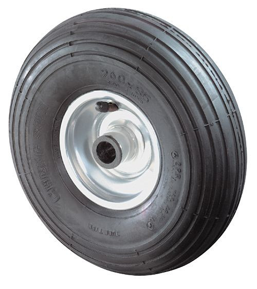 Rodillo de transporte BS con freno, ancho 65 mm, Ø230 mm, hasta 130 kg, rueda neumática de goma negra, cuerpo de rueda, llanta de acero, rodamiento de rodillos, L420.C90.230