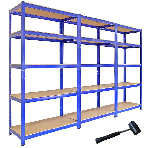 Monster Racking 3 x T-Rax estantes de garaje, estantes de taller, estantes de sótano, estantes industriales, 90 cm x 45 cm x 180 cm en azul, 7008(3)#7100