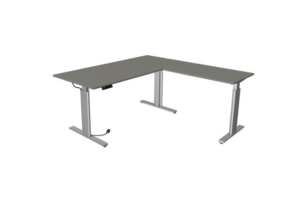 Kerkmann mesa para estar sentado/de pie Move 3 plata An. 2000 x Pr. 1000 mm con elemento adicional 1000 x 600 mm, grafito, 10234312