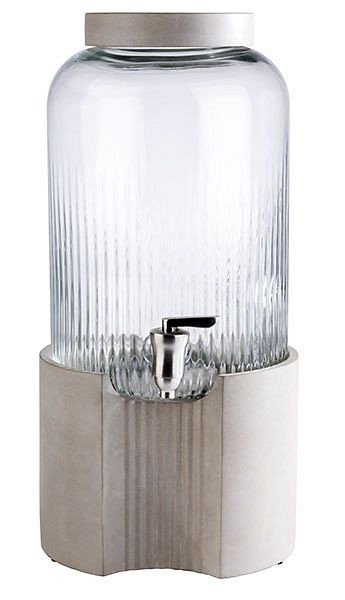Dispensador de bebidas APS -ELEMENT-, Ø 22 cm, altura: 45 cm, 7 litros, recipiente de cristal, grifo de acero inoxidable, base y tapa de hormigón, 10400