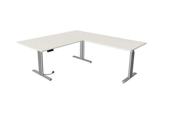 Kerkmann mesa para estar sentado/de pie Move 3 plata An. 2000 x Pr. 1000 mm con elemento adicional 1200 x 800 mm, blanco, 10235510