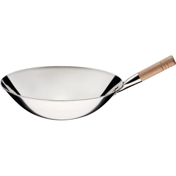 Sartén wok Stalgast de acero inoxidable pulido, longitud del mango 185 mm, KG1502400