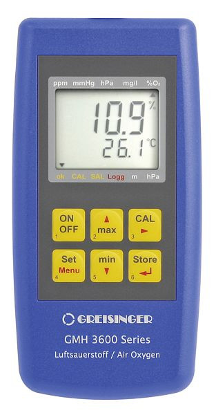 Greisinger GMH 3695 medidor de oxígeno en aire sin sensor, con registrador de datos, 605921