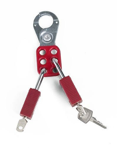 Clip cierre múltiple DENIOS rojo, anilla 25 mm, seguridad con hasta 6 cierres, 209-698