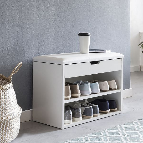 Banco zapatero SOFIA con asiento blanco banco de guardarropa de madera 60 x 40 x 30 cm WL5.261 comprar barato en línea: gran selección de precios baratos | PROFISHOP.es