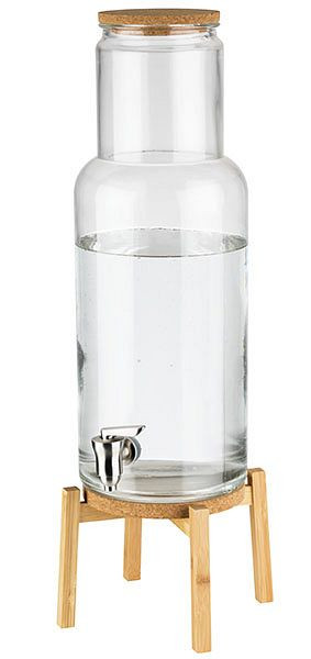 Dispensador de bebidas APS -NORDIC WOOD-, 23 x 23 cm, altura: 60,5 cm, recipiente de cristal, grifo de acero inoxidable, tapa de corcho, 10435