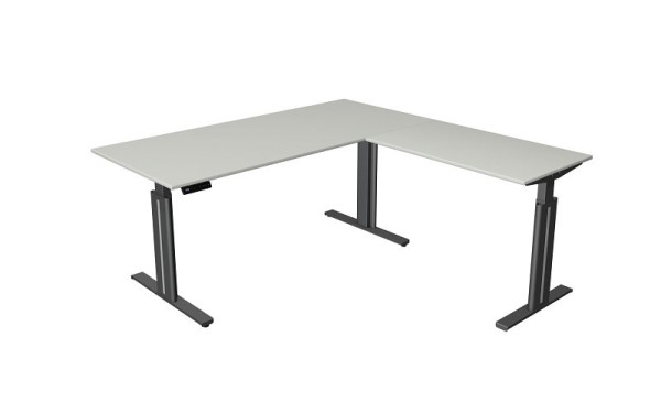 Mesa para sentarse y pararse Kerkmann An 1800 x P 800 mm, con elemento adicional 1000 x 600 mm, altura ajustable eléctricamente de 720 a 1200 mm, función de memoria, gris claro, 10324611
