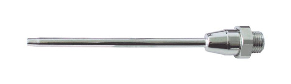 ELMAG extensión recta (latón, niquelado), tubo Ø5mm, boquilla Ø3mm, 115mm, AG M12x1,25, para pistolas de soplado, 32508