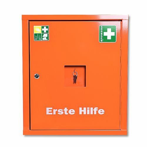 Armario de primeros auxilios DENIOS Eurosafe fabricado en chapa de calidad, relleno según DIN 13169, 164-911
