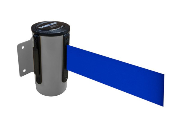 Cinta de barrera RS-GUIDESYSTEMS montaje en pared con cinturón, carcasa: gris / cinturón: azul, longitud del cinturón: 2,3 m, GLW 45-A/02-2.3
