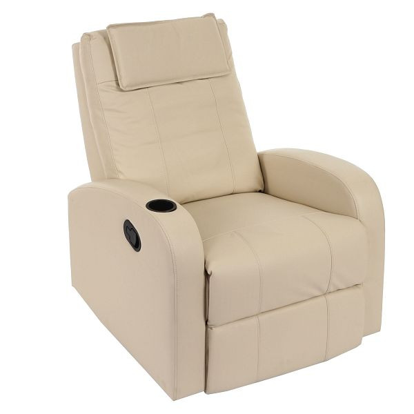 Sillón de TV Mendler Durham, sillón de TV, sillón de relajación, sillón reclinable, imitación de cuero, crema, 41861+41862