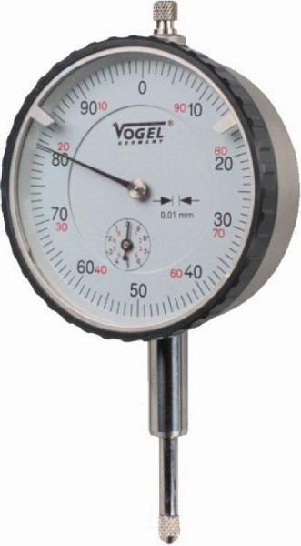 Reloj comparador Vogel Germany, 0-10 mm, con protección contra golpes, A: 40 mm, B: 18,5 mm, C: 7,5 mm, D: Ø 58 mm, 240131
