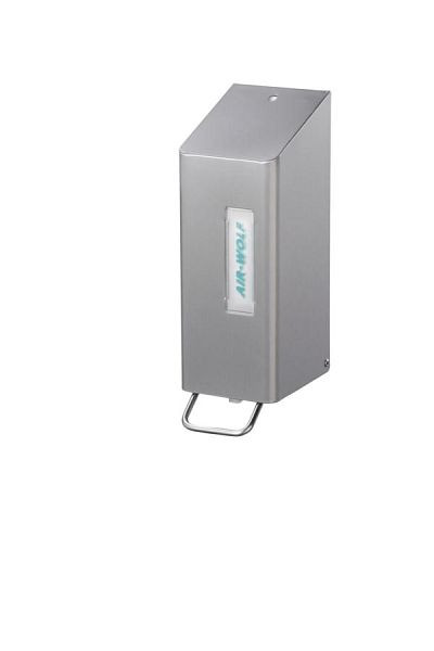 Dispensador de jabón y desinfectante Air Wolf, serie Omega, alto x ancho x fondo: 288 x 97 x 142 mm, 600 ml, acero inoxidable revestido, 29-001