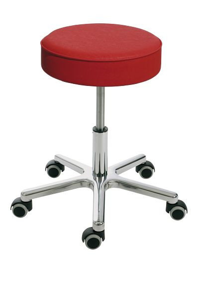 Taburete Lotz, asiento de piel sintética rojo fuego, altura del asiento 540-720 mm, base de aluminio, ruedas, 3861.1.04