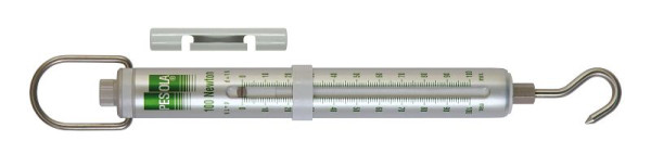 PESOLA medidor de tensión/fuerza/balanza de resorte 100N, división 1N, línea macro, verde, con gancho, 80098