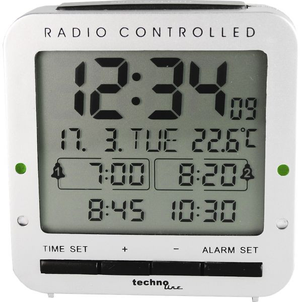 Radio reloj despertador Technoline, radio reloj DCF-77 con opción de ajuste manual, dimensiones: 80 x 80 x 30 mm, WT 245