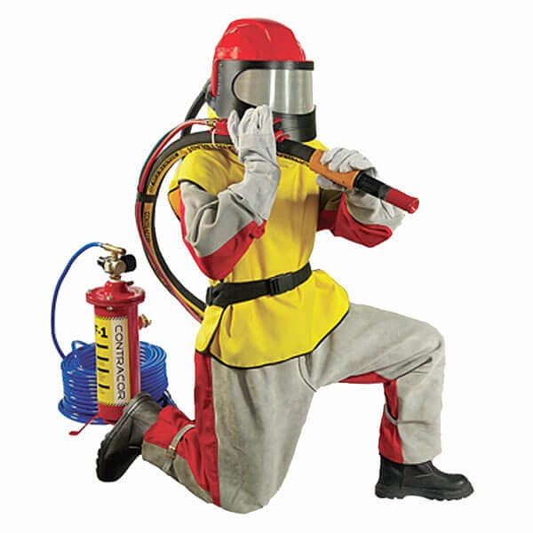 Contracor SafePack-Aspect incluye filtro de aire respirable y manguera, traje de arenado, guantes de cuero para arenado, discos de desgaste, casco para arenado, 10130906