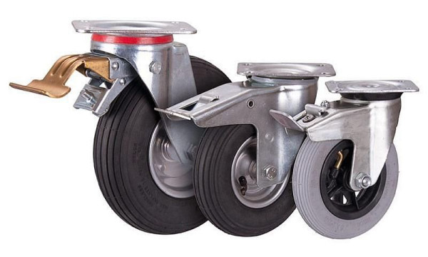 Rodillo de freno VARIOfit con neumáticos, 150 x 30 mm, gris, sobre llanta de acero, dpl-150.001