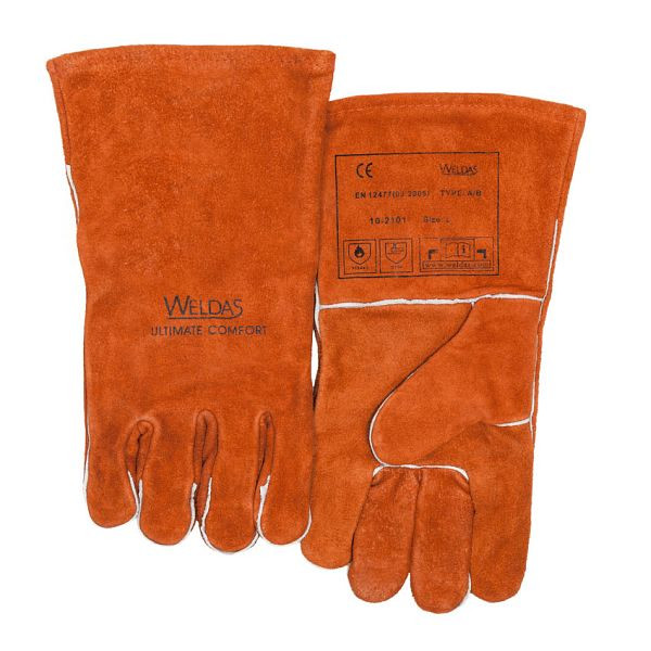 ELMAG Guantes de soldadura de 5 dedos WELDAS 10-2101L-LH, MIG/MAG/MMA de algodón, longitud: 34 cm, talla 9 (quedan 2 guantes), 59102