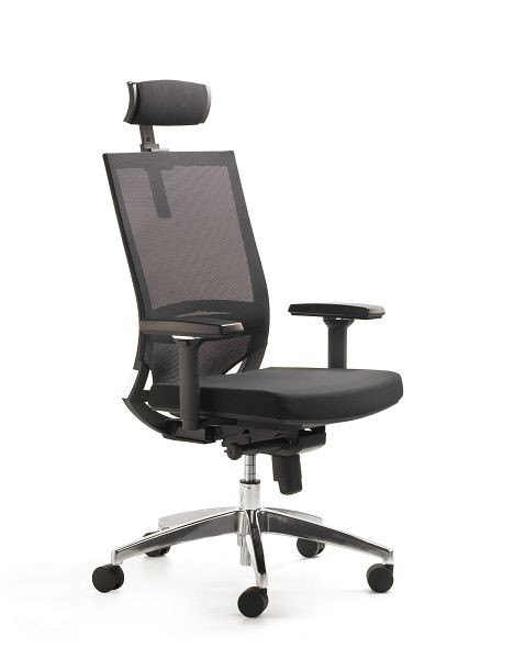 Mayer Sitzmöbel silla giratoria myOPTIMAX, tapizado de asiento negro, respaldo de malla negra, base de aluminio pulido, 2486