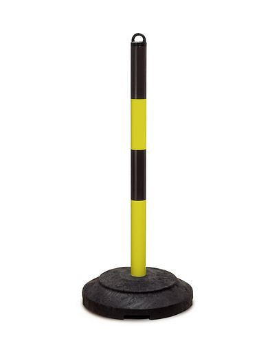 Soporte de advertencia de cadena pesada DENIOS, negro/amarillo, pie reciclado, H 1000 mm, 236-898