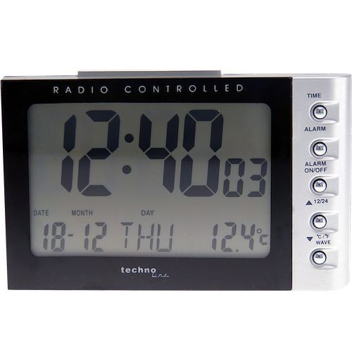 Technoline reloj despertador radiocontrolado negro, reloj radiocontrolado con opción de ajuste manual, dimensiones: 115 x 73 x 75 mm, WT 188 negro