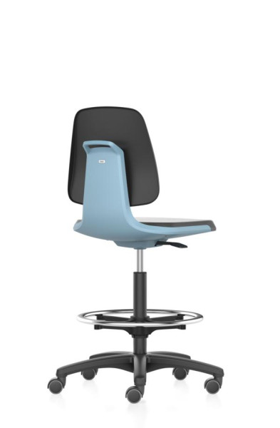 silla de trabajo bimos Labsit con ruedas, asiento H.560-810 mm, símil cuero, carcasa de asiento azul, 9125-MG01-3277