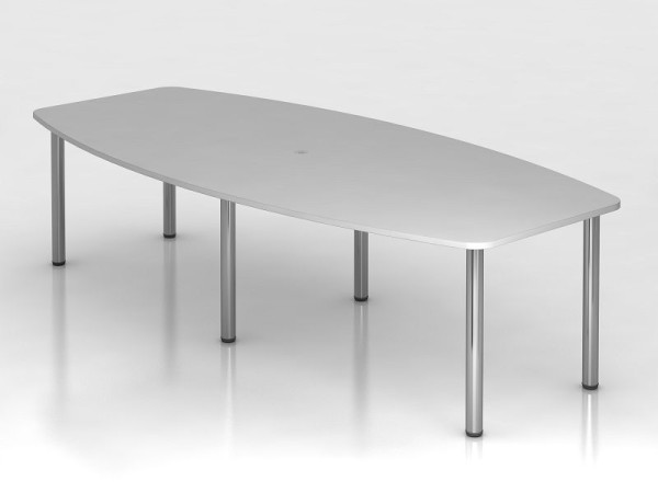 Mesa de conferencias Hammerbacher 280 cm/6 patas cromadas gris, forma de barril, VKT28C/5/C