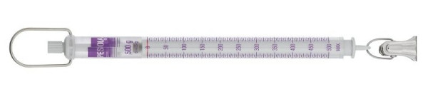 PESOLA báscula de resorte 500g, graduación 5g, Light Line, violeta, con pinza, 10500