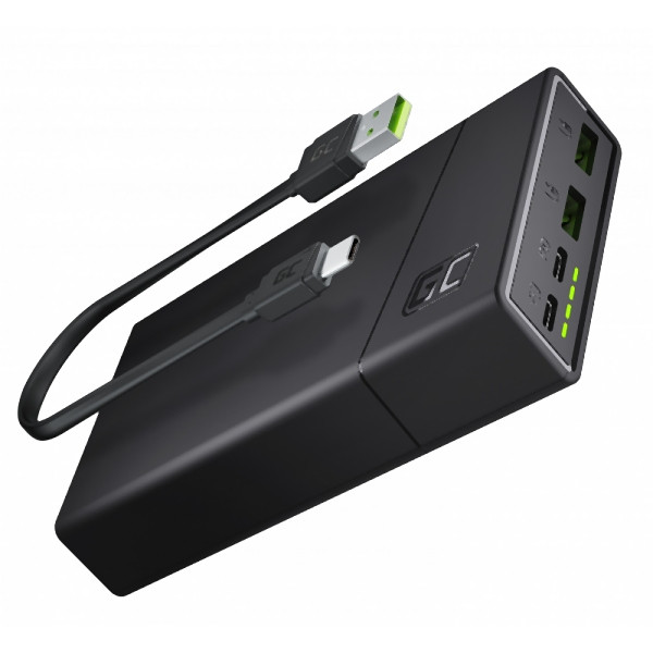 Batería externa Green Cell PowerPlay20 (polímero de litio, 20 000 mAh, 2 USB Ultra Charge, 2 USB-C, suministro de energía, 18 W, carga rápida), PBGC03