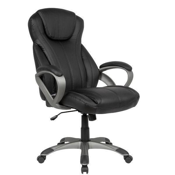 Amstyle Funda para silla de escritorio de piel sintética negra, silla giratoria de oficina de hasta 120 kg, altura regulable, silla de oficina con reposabrazos y respaldo alto, SPM1.415