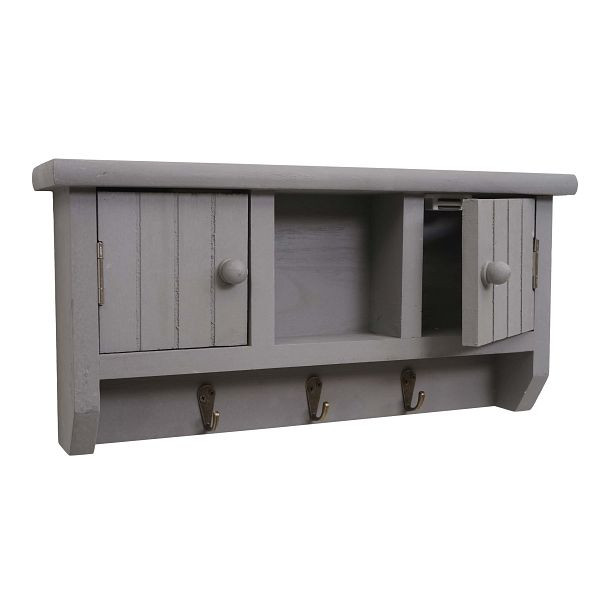 Mendler HWC-A48 teclado, caja de llaves con puertas, madera maciza, gris, 74515