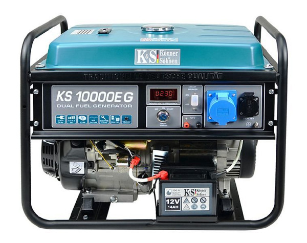 Könner & Söhnen 8000W, DUAL FUEL gasolina/GLP, arranque electrónico, generador HYBRID, 1x16A(230V)/1x32A(230V), 12V, regulador de voltaje, pantalla, KS 10000E G