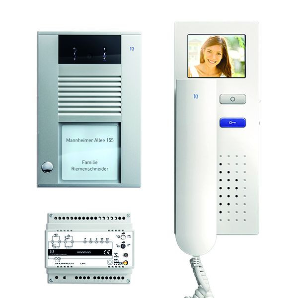 Video del sistema de control de puerta TCS: paquete AP para 1 unidad residencial, con estación de puerta principal AVD 1 botón de timbre, 1x videoportero IVH3222, control, PVE1510-0010